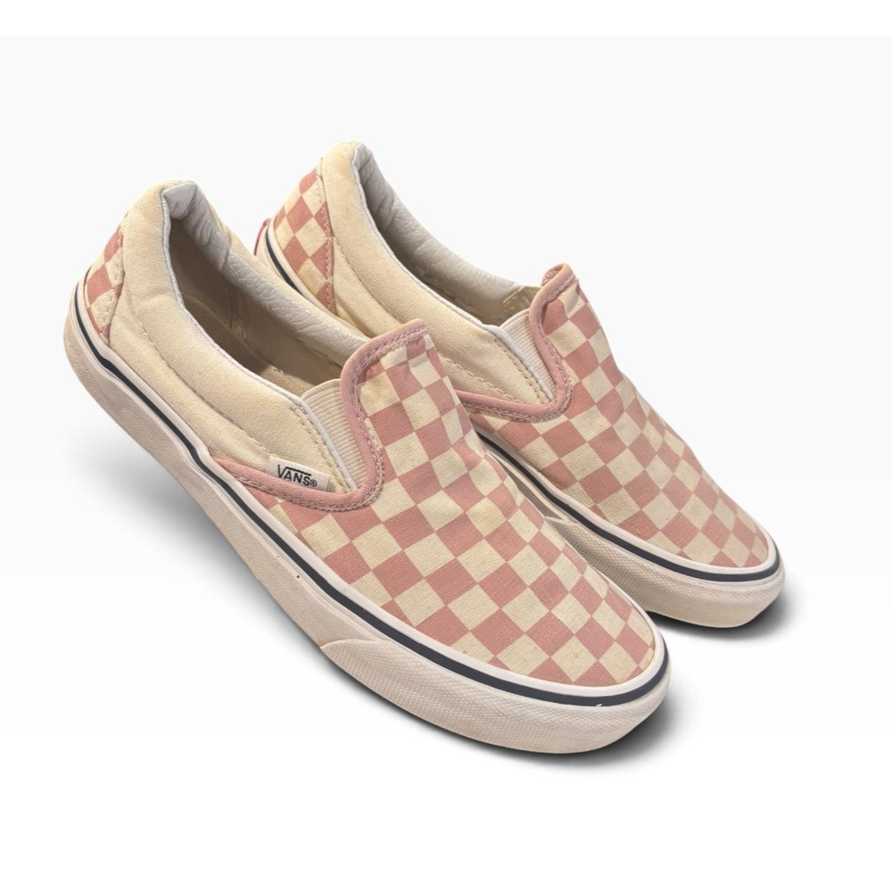 Title: Vans Classic Slip-On Pink Cream Checkerboard Canvas Sneakers Women's 8.5